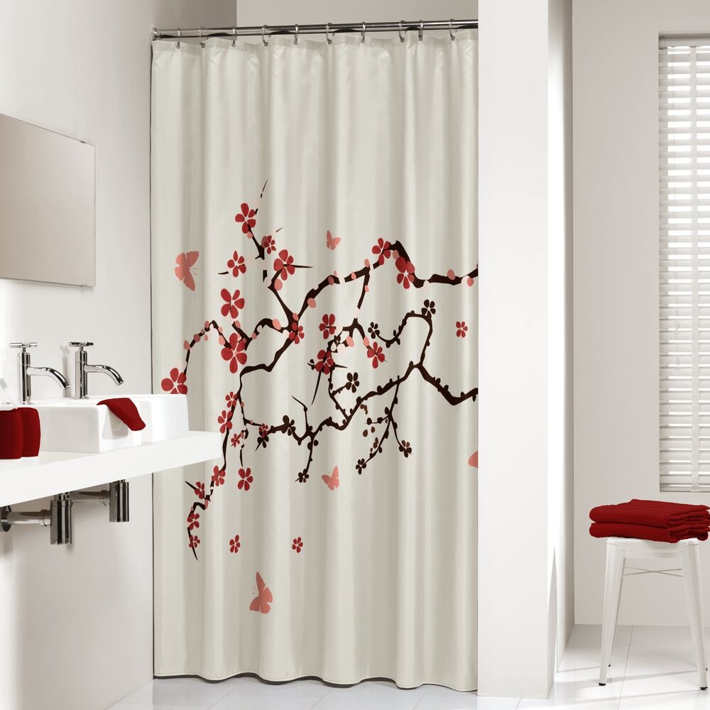 Sealskin Blossom Douchegordijn Polyester 180x200 cm Rood Badmatten.nl
