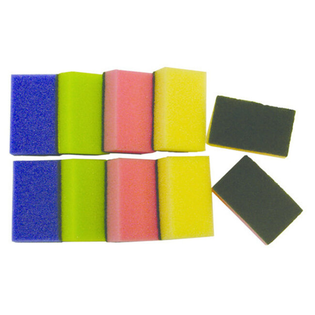 Schuurspons assorti kleuren ca.90x58x30mm 10 stuks