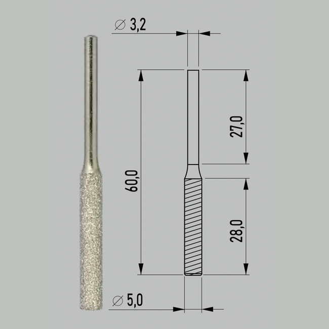 Met Diamant Bezette Slijpstiften Cilinder Ø5 mm voor Proxxon LWB, 2 stuks (NO 28246)