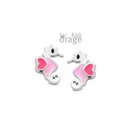 Oorbellen Orage Kids Zilver Zeepaardje Roze Rood K2011