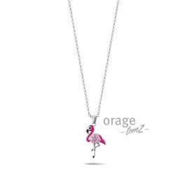 Halsketting Orage Teenz Zilver Flamingo roze T232