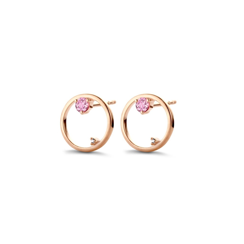 Gravity Earrings - Zilver Rosé Briljant Licht Roze Saffier