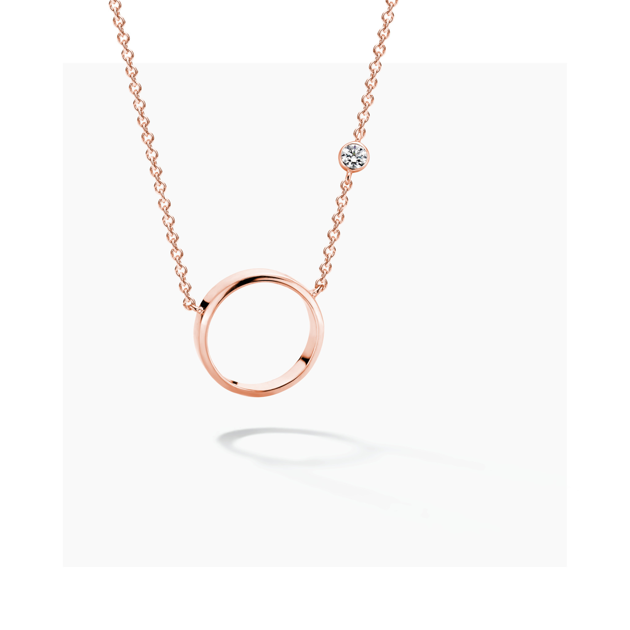 Halsketting FJF0010009RWH Zilver Roos Verguld New Icon Necklace Circle Silver 925 Gold Plated