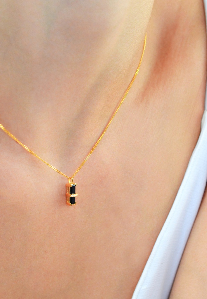Dark Secret Necklace Black Onyx - 42-48 cm - Zilver Goudkleurig Briljant