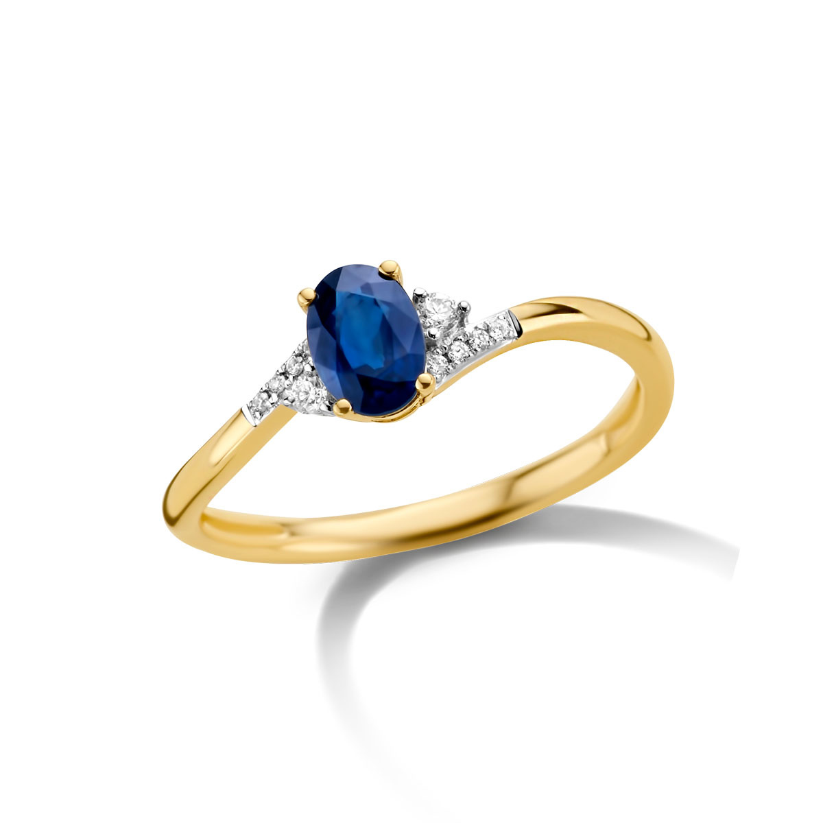 Ring Geel Goud 18kt Blauwe Saffier 59218R026 maat 54 0.05ct + 0.64 ct