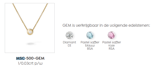 Collier + losse letter 18kt MSC500-GEM/SMA+MSL502