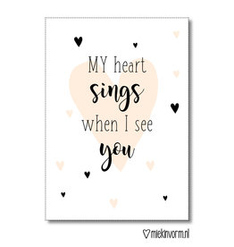 Miek in vorm kaart a6 miek in vorm: my heart sings when I see you