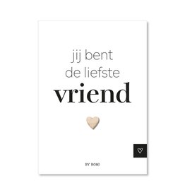 By romi By Romi Wenskaart / Jij bent de liefste vriend / houten hartje