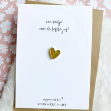 Stationery & gift Stationery & gift Pin klein | Een hartje voor de liefste juf! goud