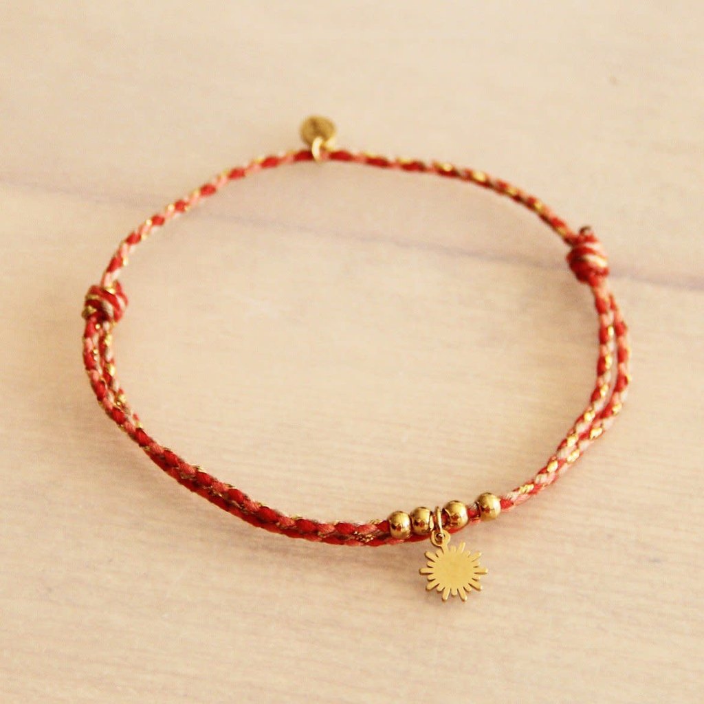 Bazou Bazou: Anklet gold thread with sun – red/orange - AN921
