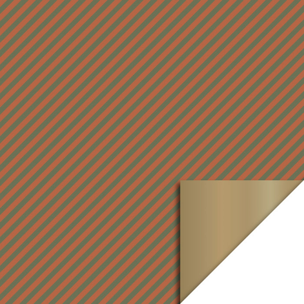 House of products House of products: kaftpapier - inpakpapier Duo Stripe Cognac/Green - Gold (dubbelzijdig)