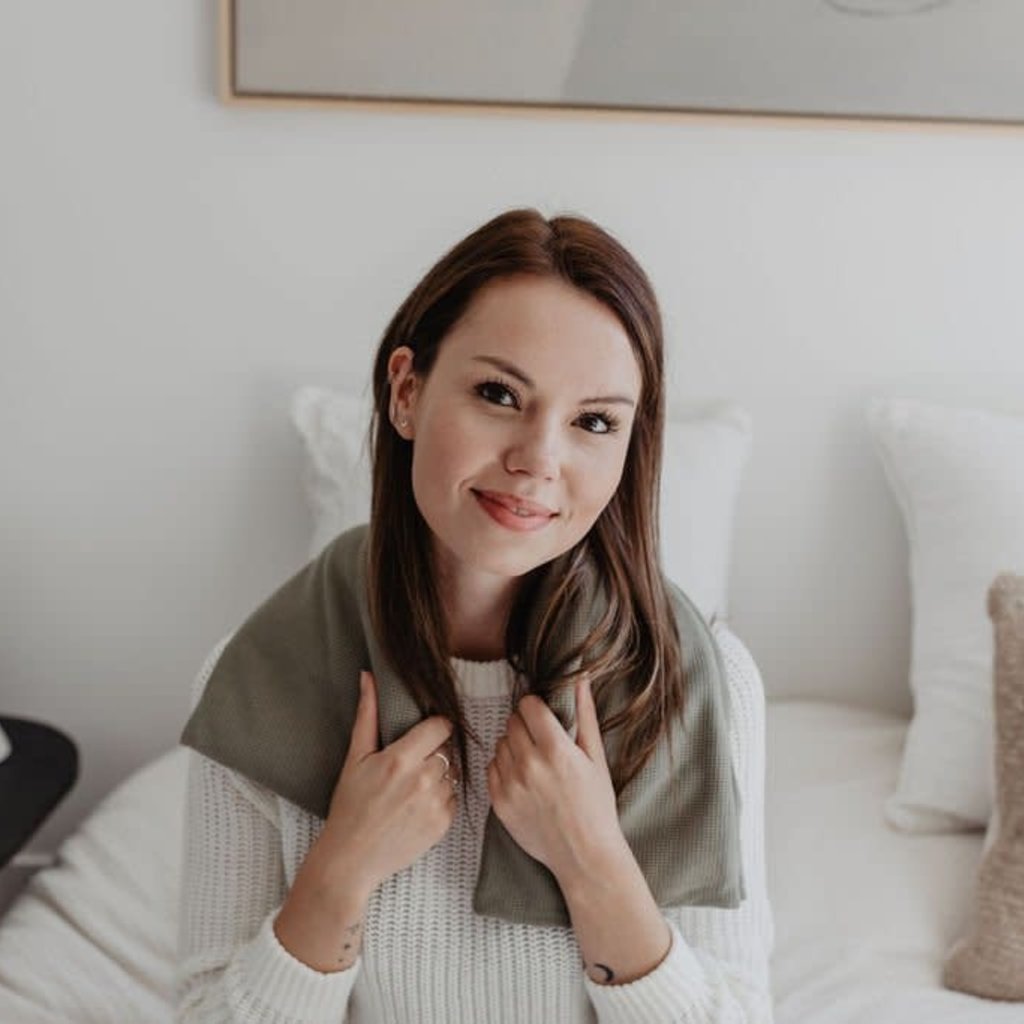 Janneke's  warmtesjaal Jannekes warmtesjaal: Fijne wafelstof olijfgroen