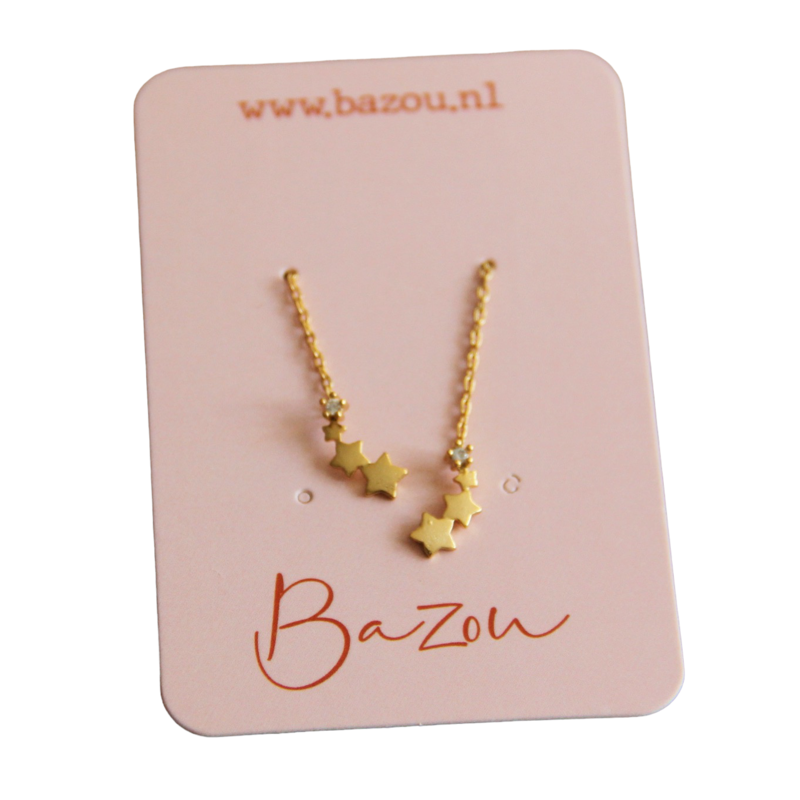 Bazou Bazou: Stainless steel wire earring with stars and crystal – gold