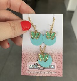 le marché sucré Le marché sucré (c): oorbellen en ketting  - turquoise