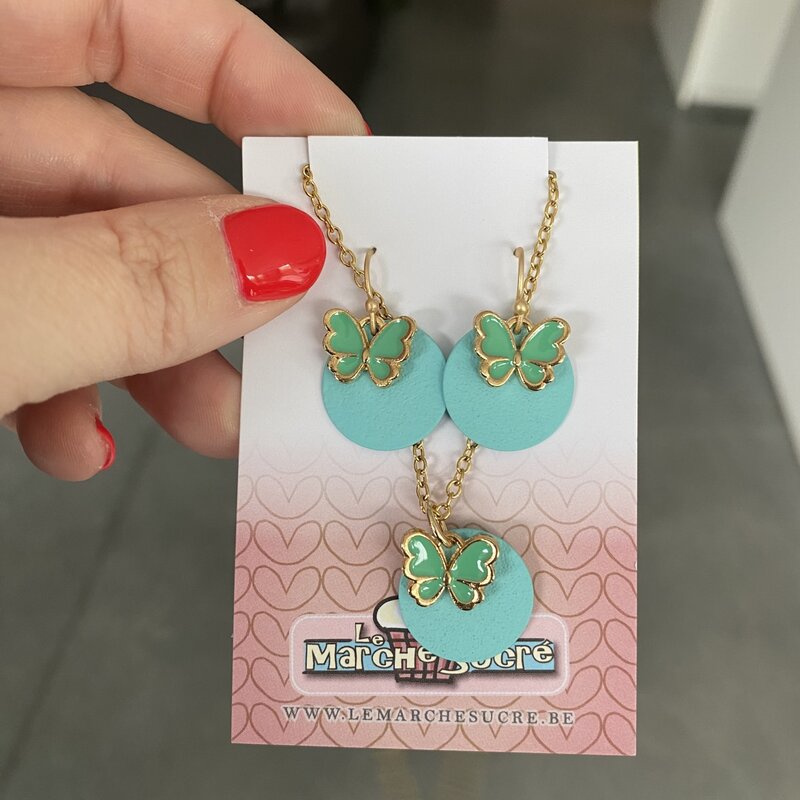 le marché sucré Le marché sucré (c): oorbellen en ketting  - turquoise