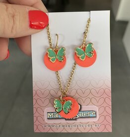 le marché sucré Le marché sucré (c): oorbellen en ketting  - fluo oranje en turquoise