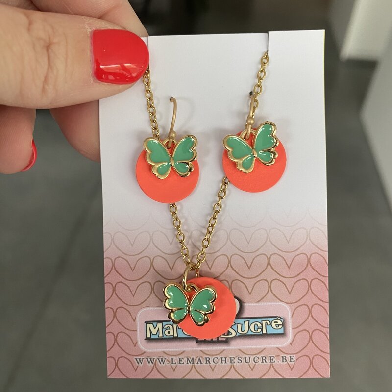 le marché sucré Le marché sucré (c): oorbellen en ketting  - fluo oranje en turquoise