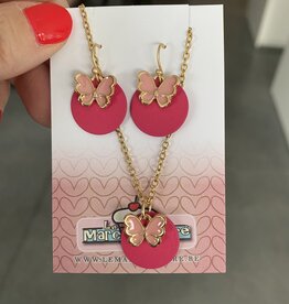 le marché sucré Le marché sucré (c): oorbellen en ketting  - fuchsia en roze