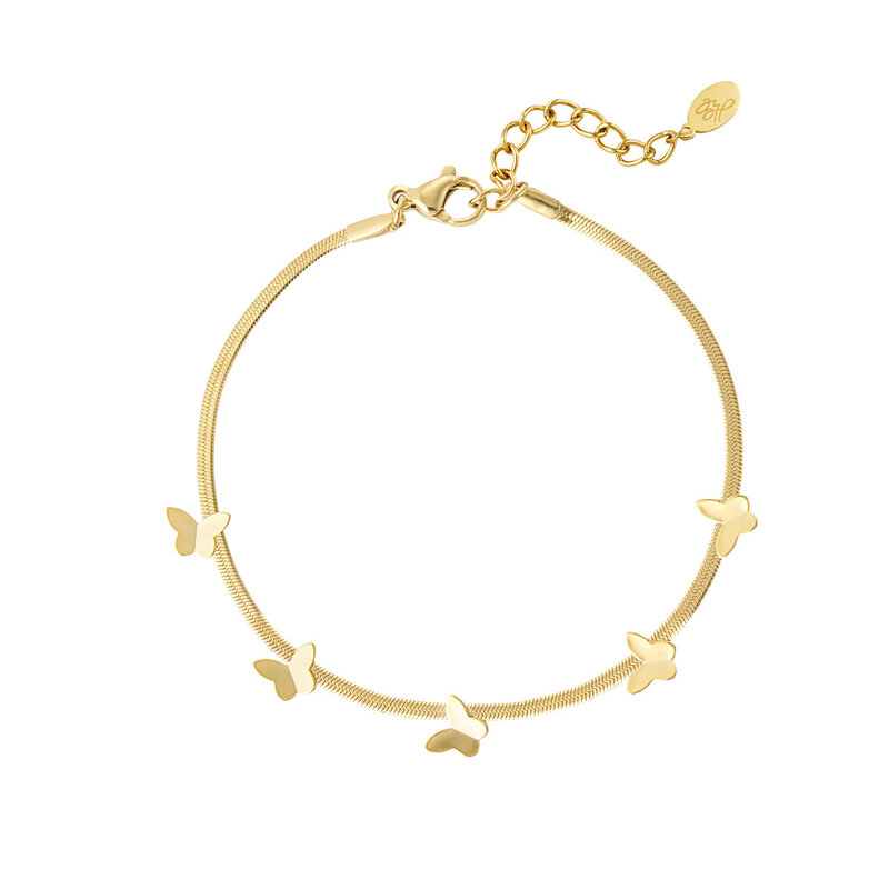 Yehwang Yehwang: Platte schakel armband met vlinderbedels - goud