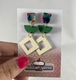 le marché sucré Le marché sucré (s): oorbellen  - printje,  groen en ecru