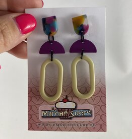 le marché sucré Le marché sucré (s): oorbellen  - printje, paars en gebroken wit