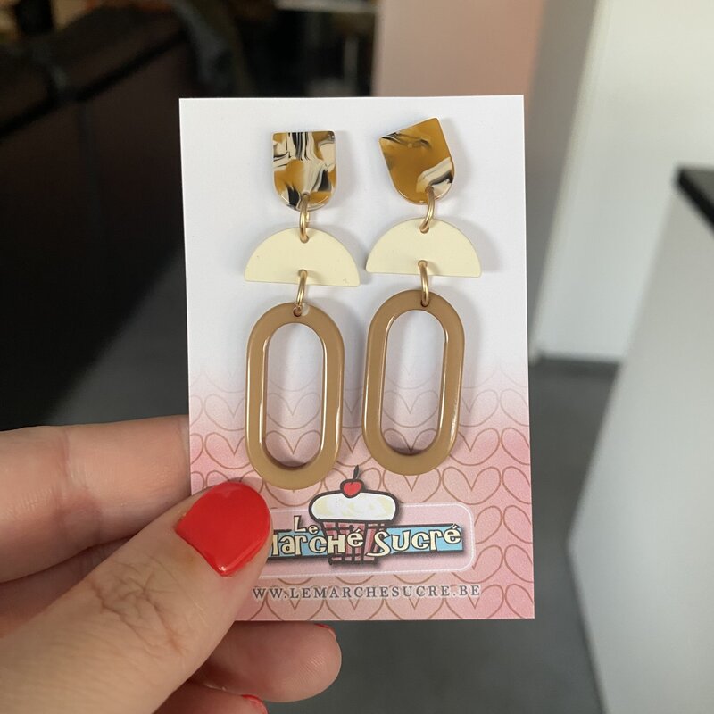 le marché sucré Le marché sucré (d): oorbellen  - printje, ecru en lichtbruin