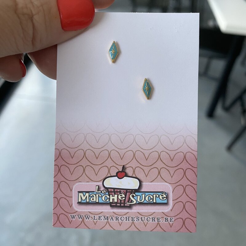 le marché sucré Le Marché Sucré (d): oorbellen ruit lichtblauw
