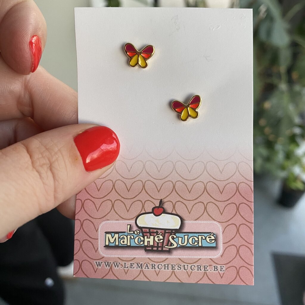 le marché sucré Le Marché Sucré: oorbellen vlinder - geel roze oranje