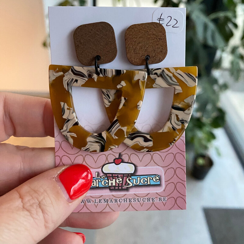 le marché sucré Le marché sucré: oorbellen  - hout en printje