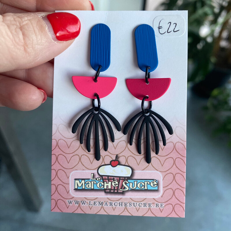 le marché sucré Le marché sucré: oorbellen  - blauw, fluo roze en blauw