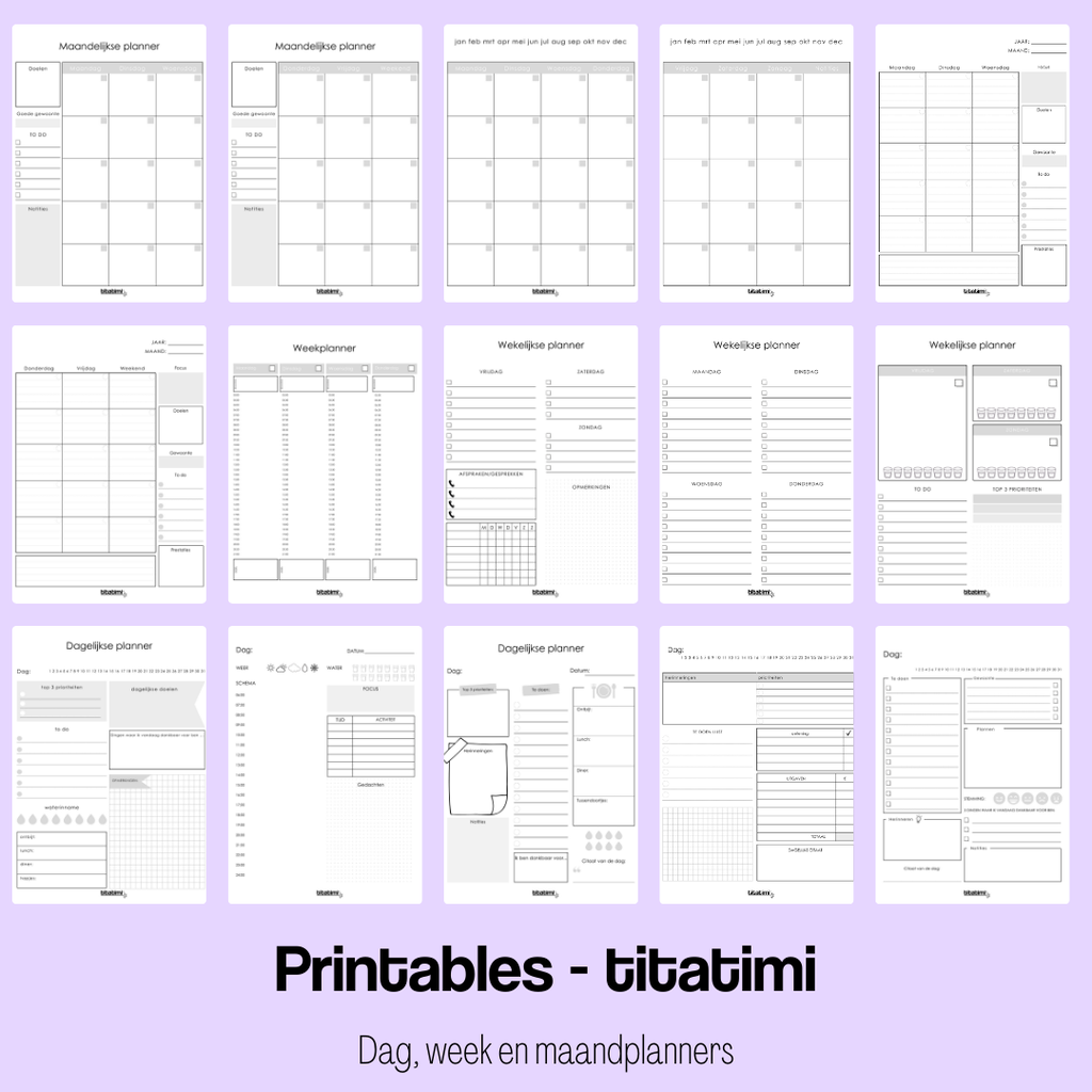 titatimi printables titatimi - printable - bundel dag, week en maandplanners