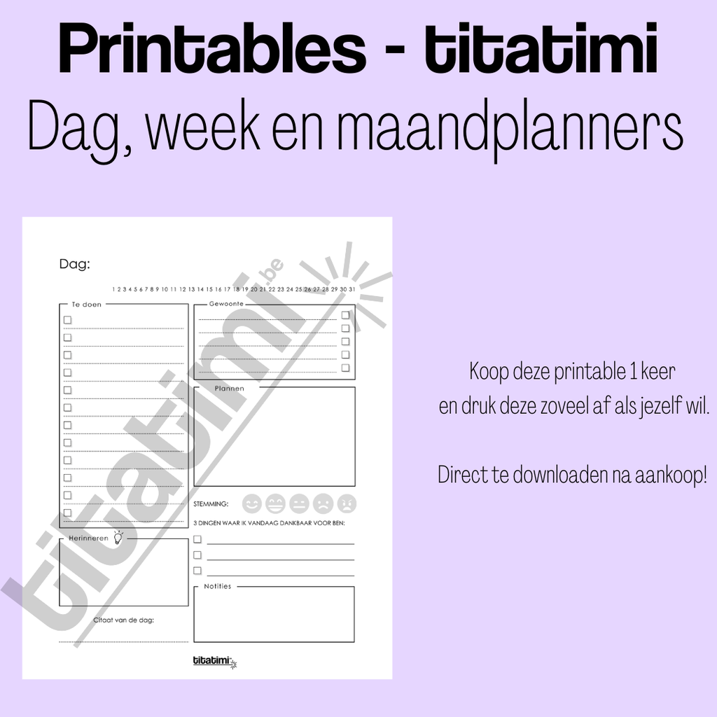 titatimi printables titatimi - printable - bundel dag, week en maandplanners