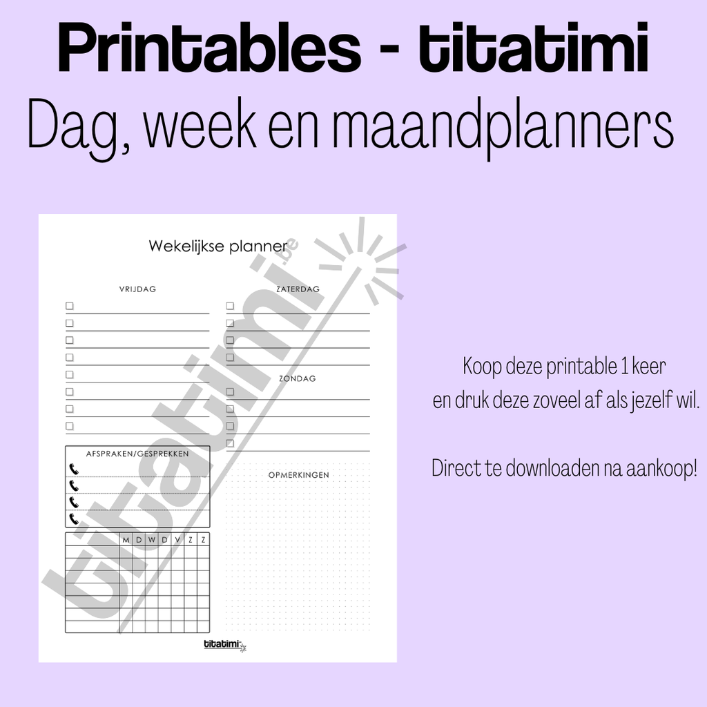 titatimi printables titatimi - printable - bundel dag, week en maandplanners