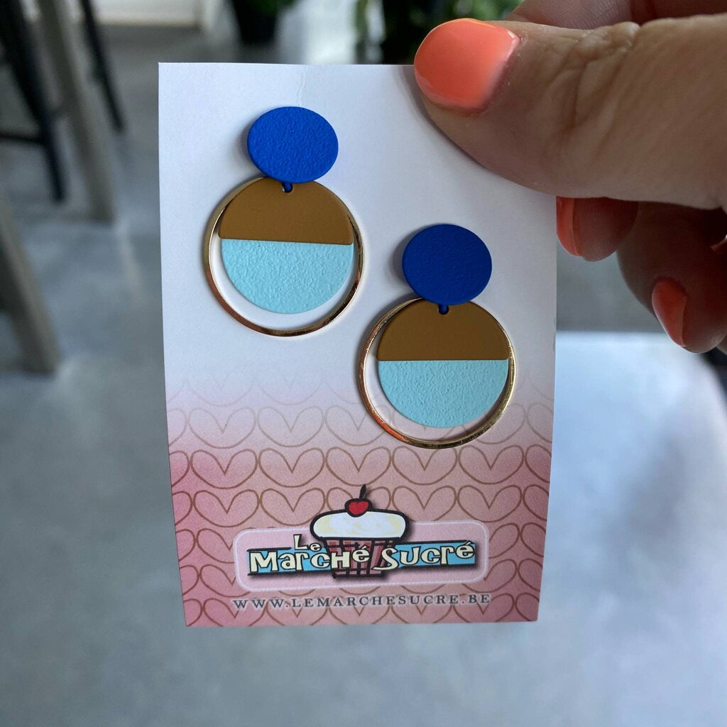 le marché sucré Le marché sucré (c): oorbellen  - blauw, cognac en goud