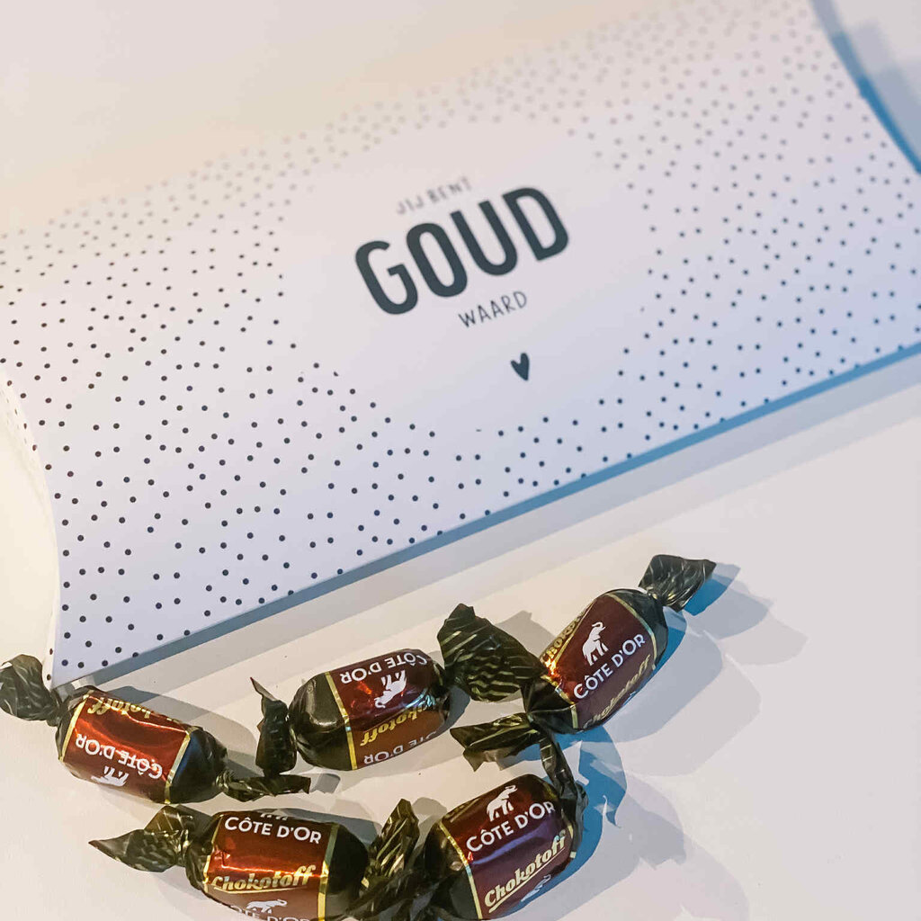 Liefz Liefz: gondeldoosje met 15 chocotoffs - Jij bent goud waard