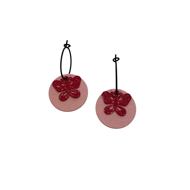 le marché sucré Le marché sucré: oorbellen - creool lichtroze + vlinder roze
