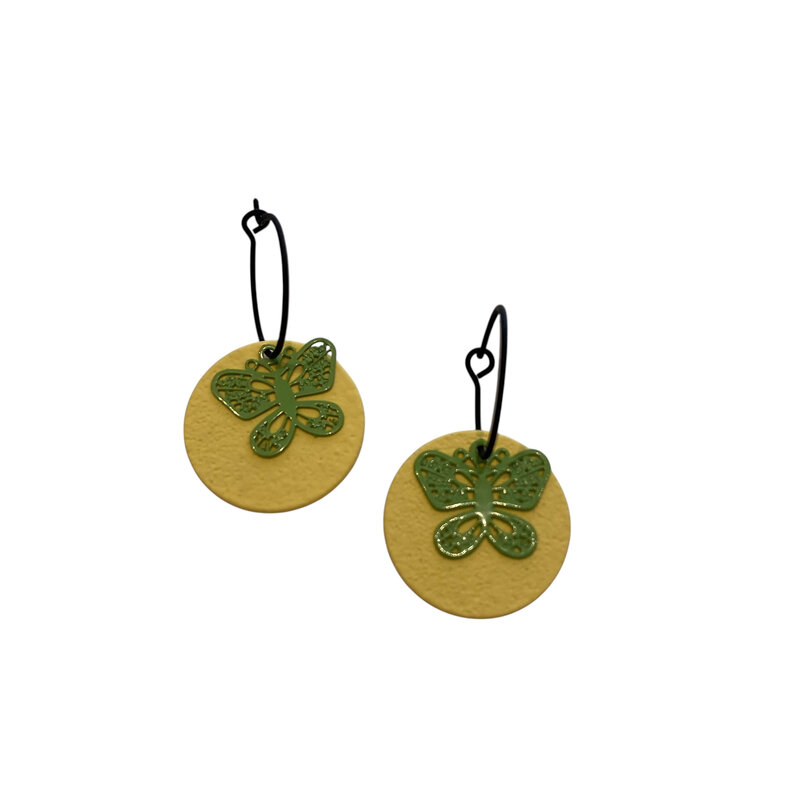 le marché sucré Le marché sucré: oorbellen - creool lichtgeel + vlinder groen