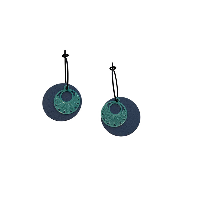 le marché sucré Le marché sucré: oorbellen - creool blauw + cirkel blaadjes turquoise