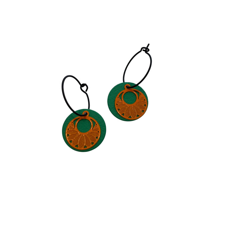 le marché sucré Le marché sucré: oorbellen - creool groen + cirkel blaadjes oranje