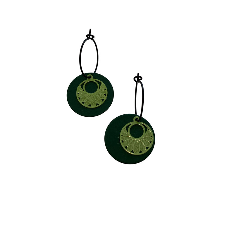 le marché sucré Le marché sucré: oorbellen - creool donkergroen + cirkel blaadjes groen