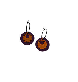 le marché sucré Le marché sucré: oorbellen - creool aubergine  + cirkel blaadjes oranje