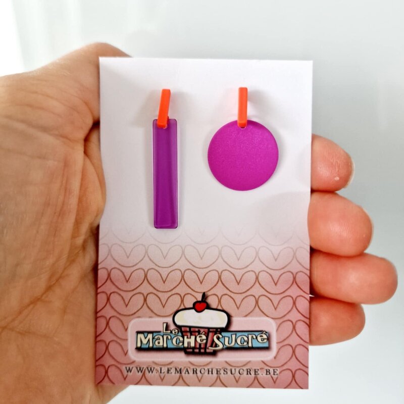 le marché sucré Le marché sucré: oorbellen - asymetrisch paars + oranje