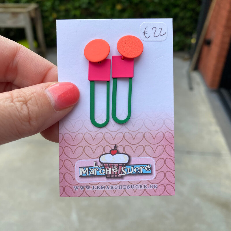 le marché sucré Le marché sucré: oorbellen  - fluo oranje, fluo roze en groen