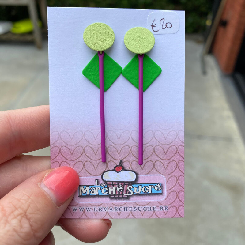 le marché sucré Le marché sucré: oorbellen - fluo groen, lichtgroen en paars