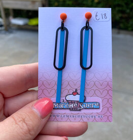 le marché sucré Le marché sucré:  oorbellen - zwart, blauw en fluo oranje