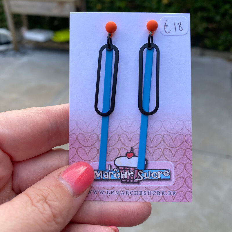 le marché sucré Le marché sucré:  oorbellen - zwart, blauw en fluo oranje