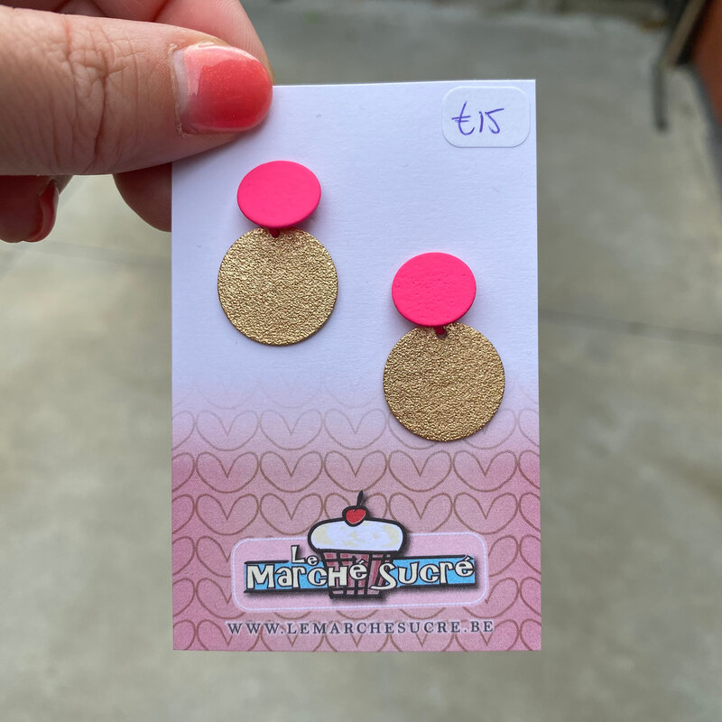 le marché sucré Le marché sucré: oorbellen - fluo roze en goud
