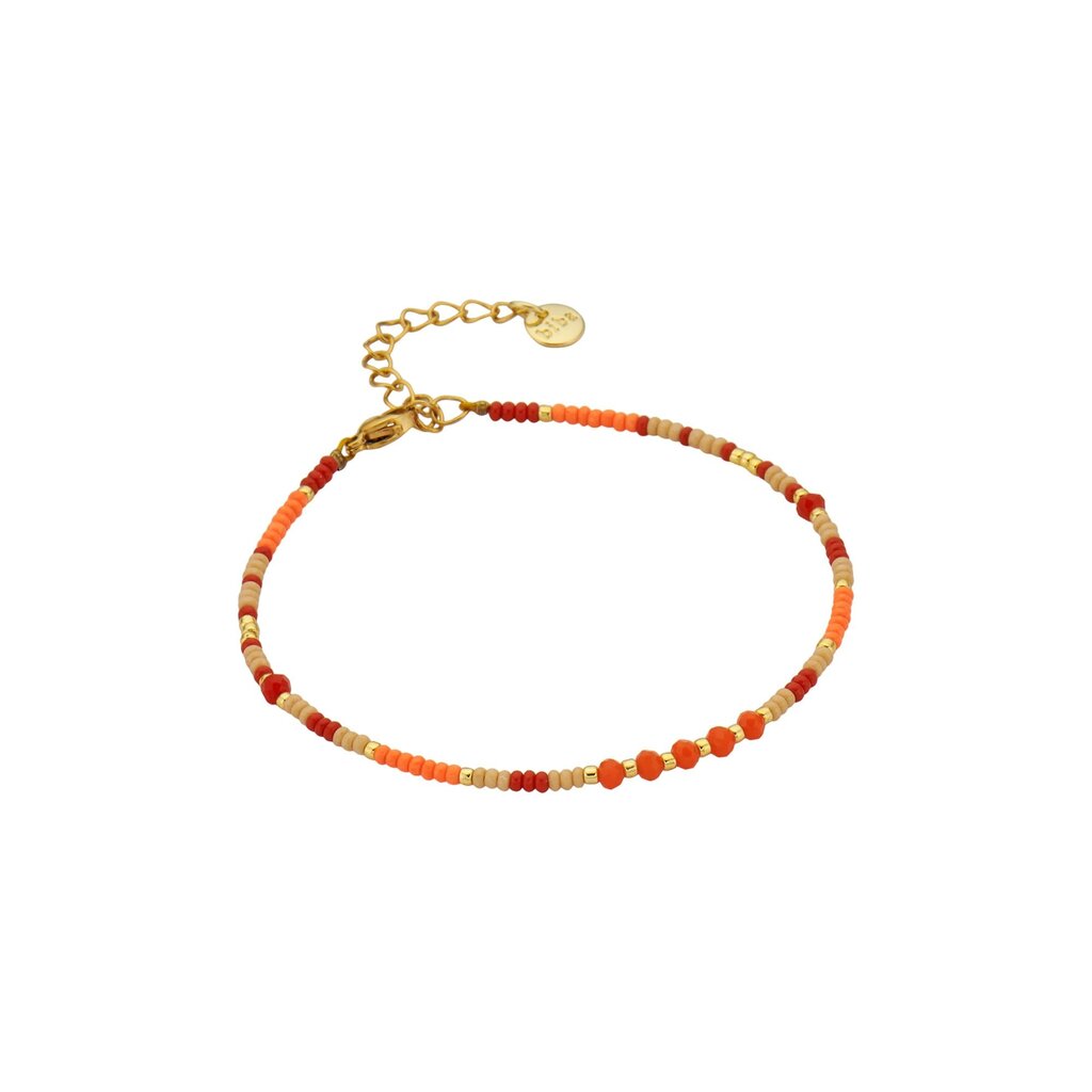 Biba Biba: Enkelbandje pareltjes - fluo oranje rood
