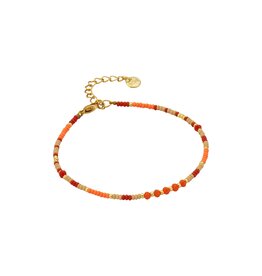 Biba Biba: Enkelbandje pareltjes - fluo oranje rood