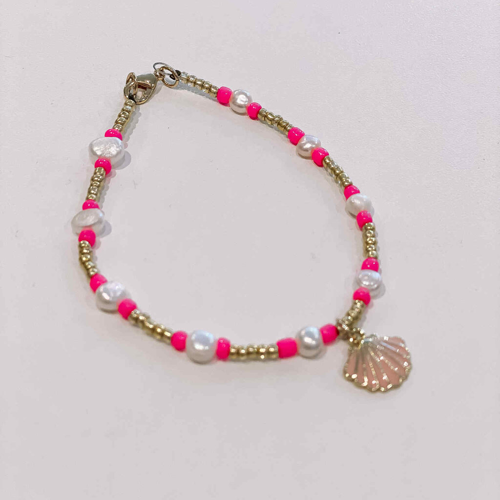 le marché sucré Le marché sucré: Armband roze + parelmoer + schelp roze